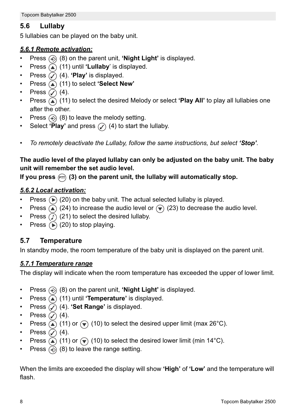Topcom BABYTALKER 2500 User Manual | Page 8 / 166