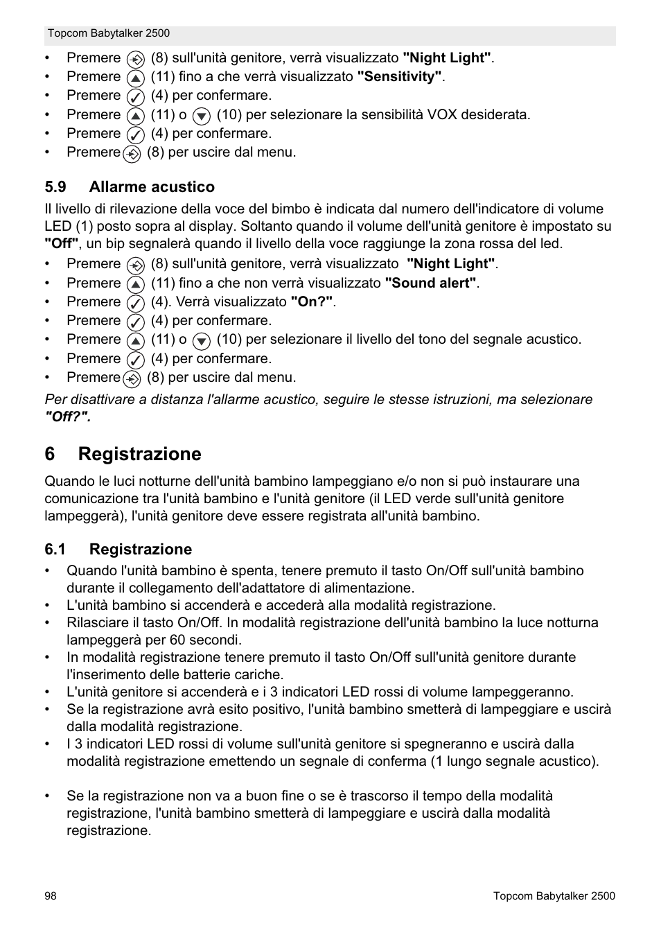 6registrazione | Topcom BABYTALKER 2500 User Manual | Page 98 / 166