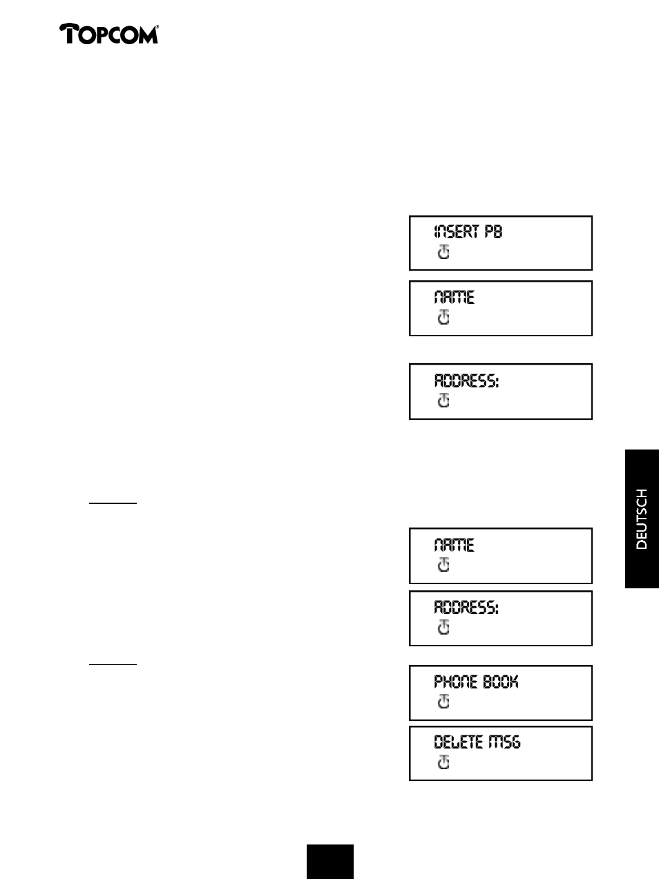 Butler 2000, Address, Address: phone book delete msg name insert pb name | Topcom 2000 User Manual | Page 80 / 95