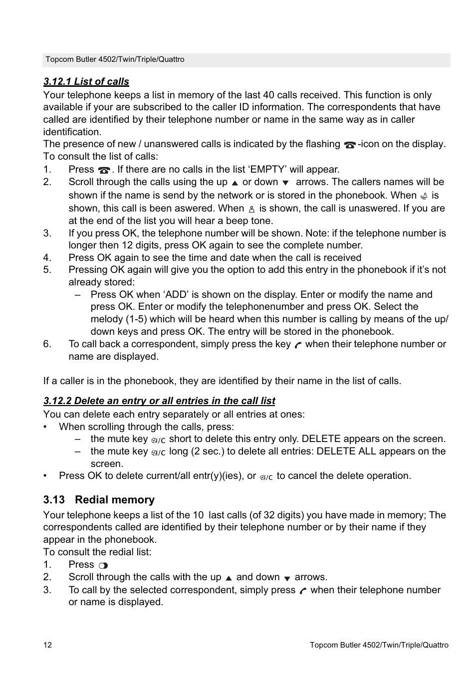 Topcom Butler 4502 User Manual | Page 12 / 28
