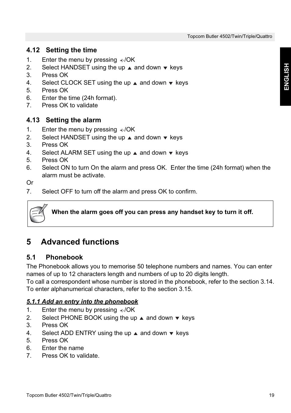 5advanced functions | Topcom Butler 4502 User Manual | Page 19 / 28