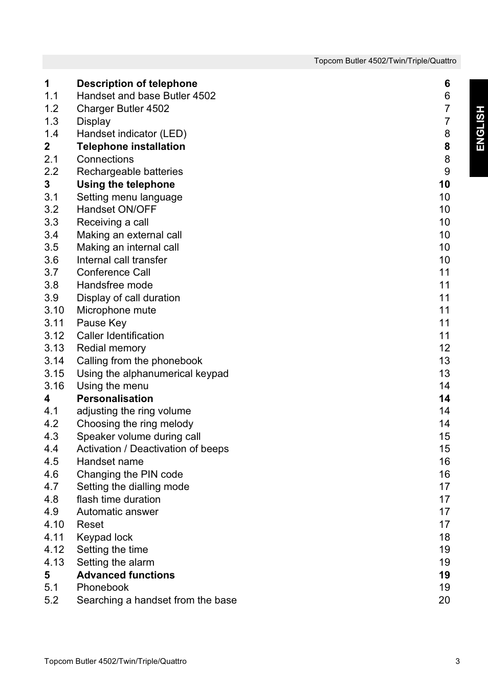 Topcom Butler 4502 User Manual | Page 3 / 28