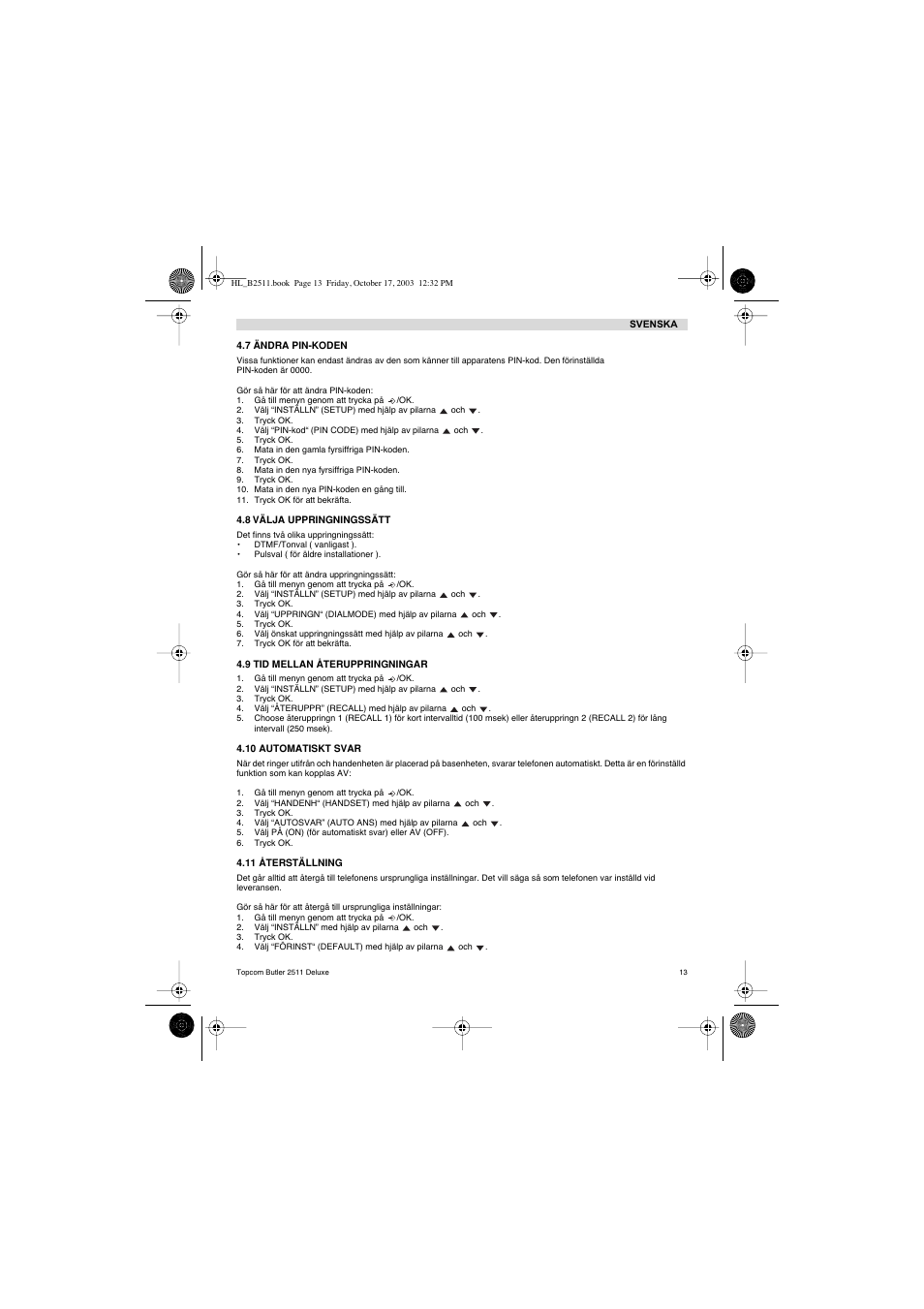 Topcom BUTLER 2511 Deluxe User Manual | Page 13 / 88