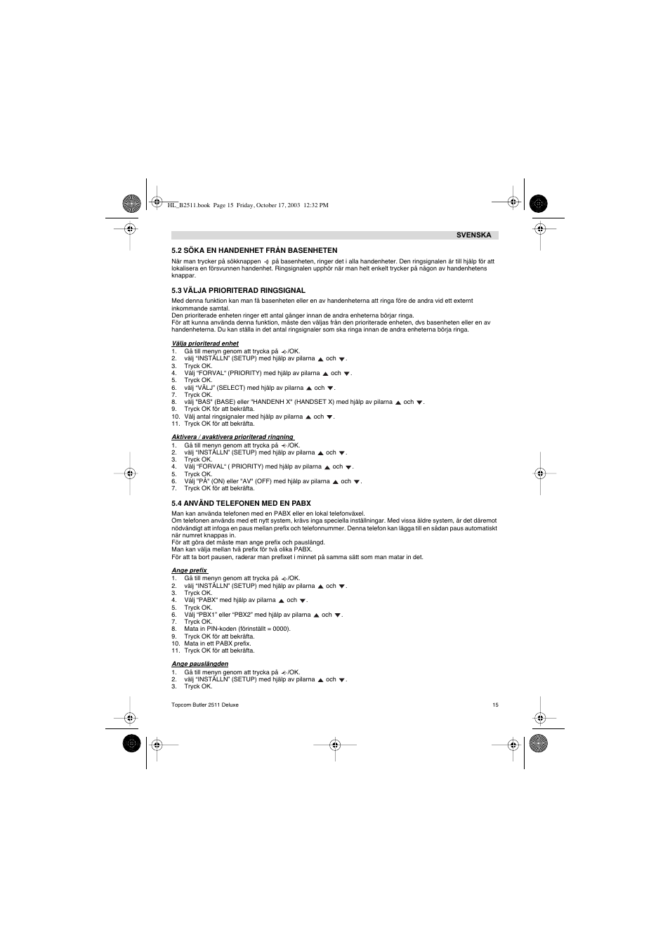 Topcom BUTLER 2511 Deluxe User Manual | Page 15 / 88