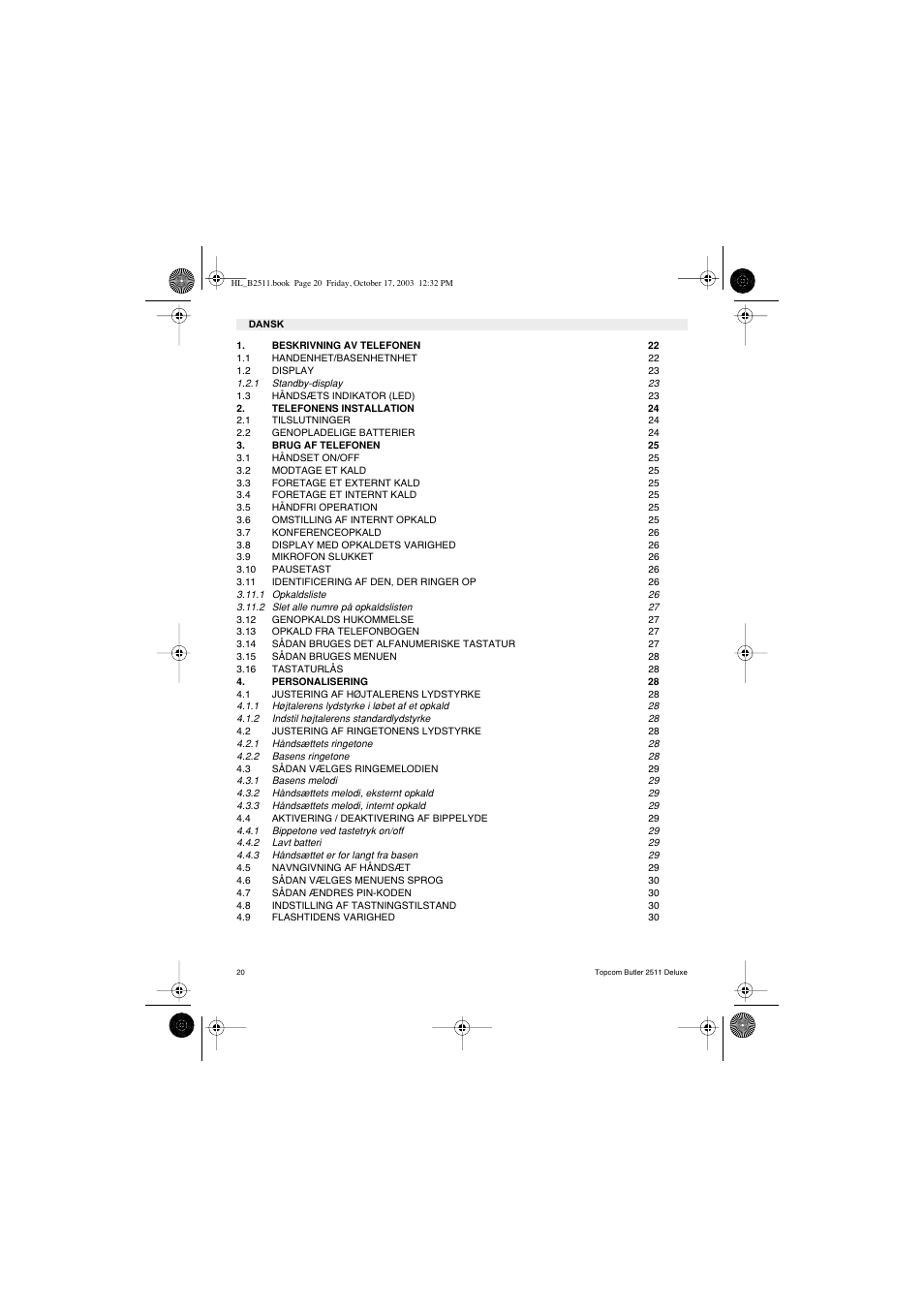 Topcom BUTLER 2511 Deluxe User Manual | Page 20 / 88