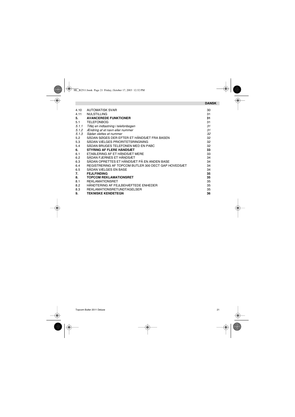Topcom BUTLER 2511 Deluxe User Manual | Page 21 / 88