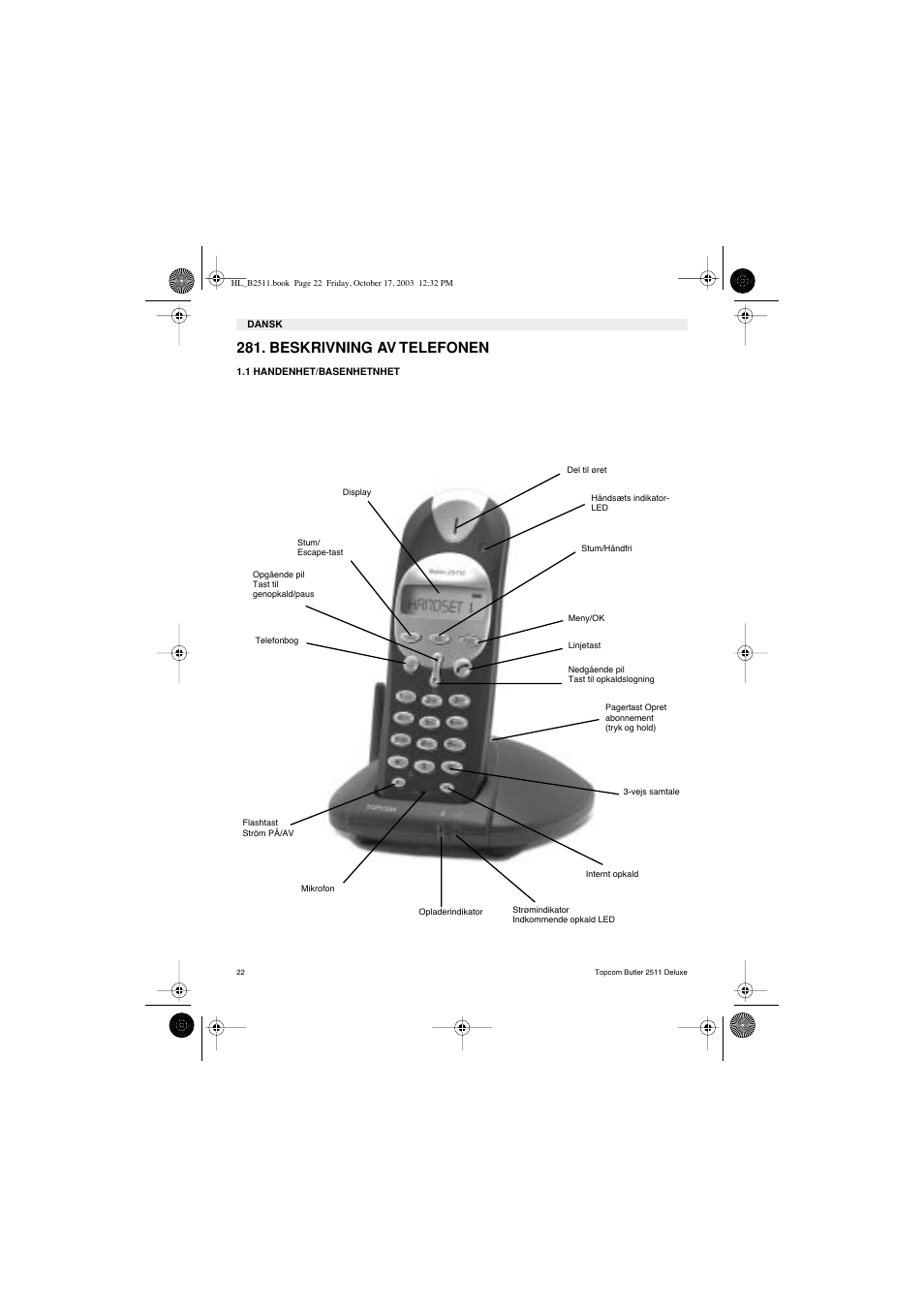 Beskrivning av telefonen | Topcom BUTLER 2511 Deluxe User Manual | Page 22 / 88