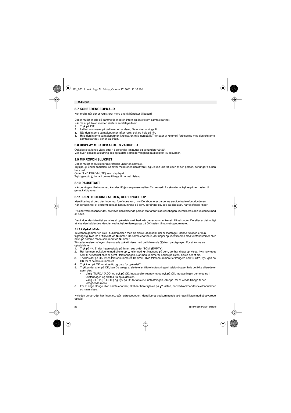 Topcom BUTLER 2511 Deluxe User Manual | Page 26 / 88