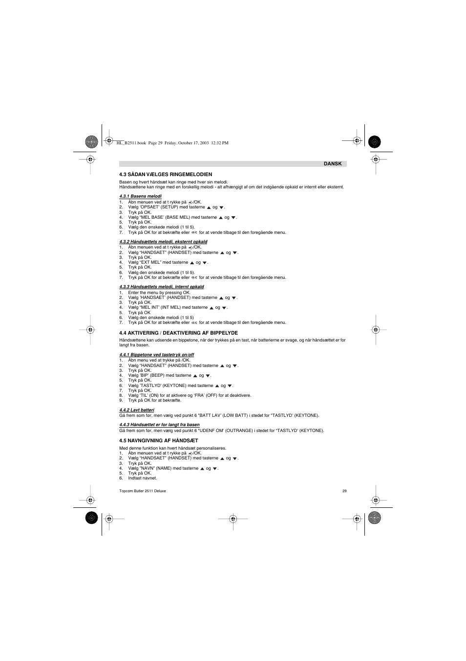 Topcom BUTLER 2511 Deluxe User Manual | Page 29 / 88