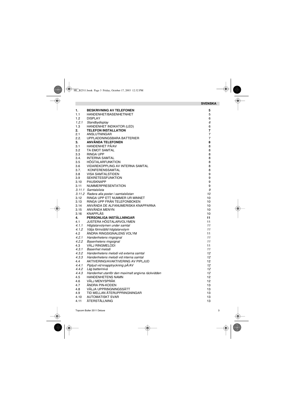 Topcom BUTLER 2511 Deluxe User Manual | Page 3 / 88