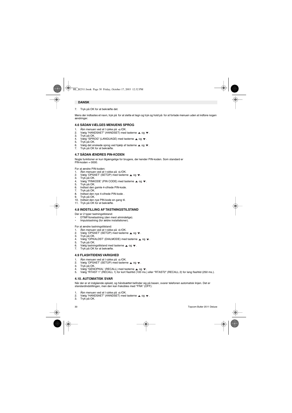 Topcom BUTLER 2511 Deluxe User Manual | Page 30 / 88