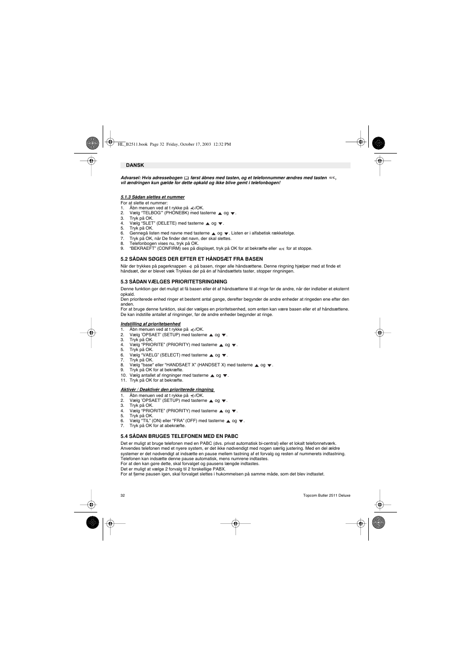 Topcom BUTLER 2511 Deluxe User Manual | Page 32 / 88
