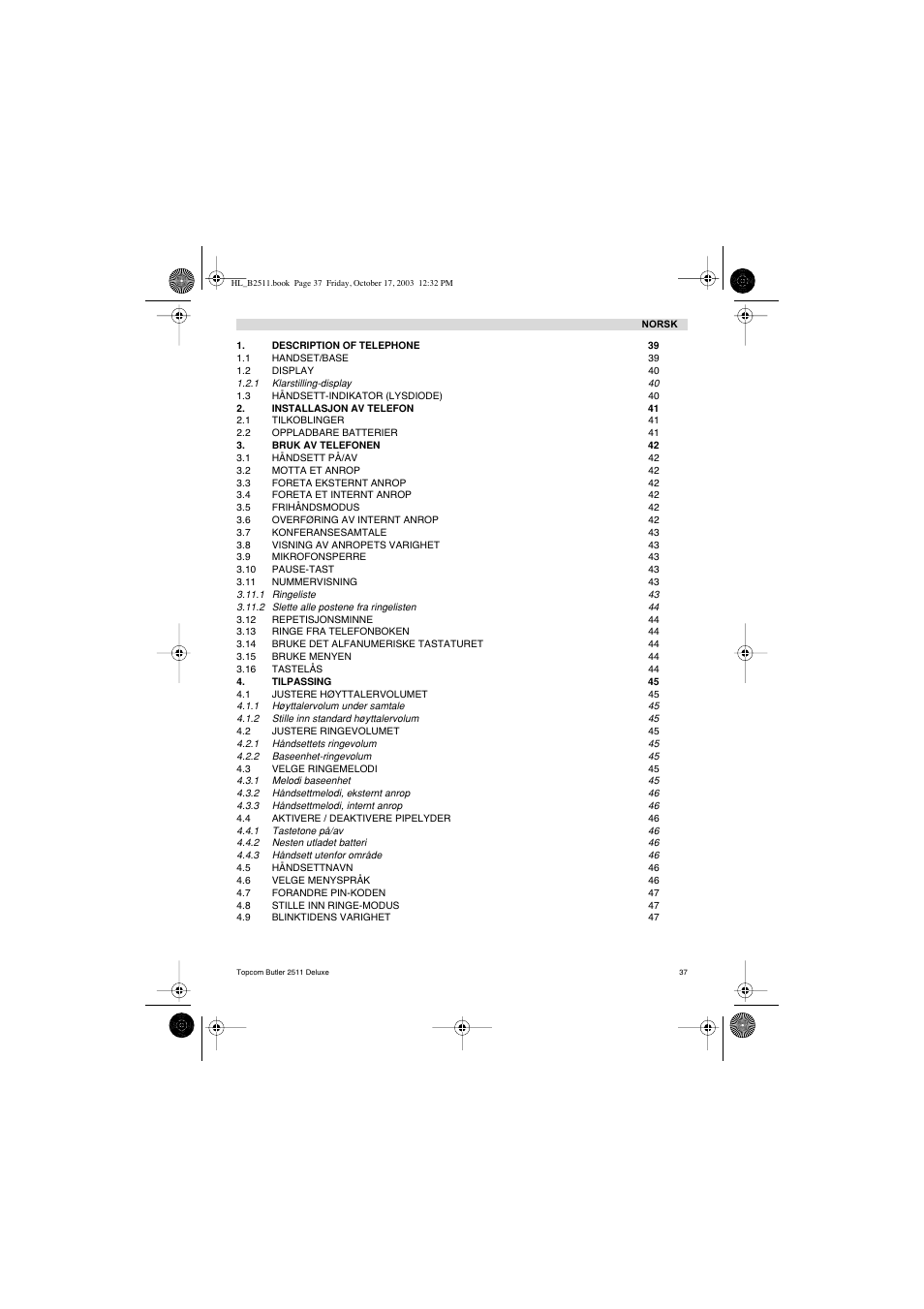 Topcom BUTLER 2511 Deluxe User Manual | Page 37 / 88