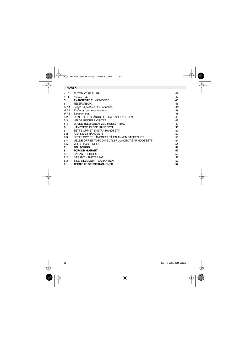Topcom BUTLER 2511 Deluxe User Manual | Page 38 / 88
