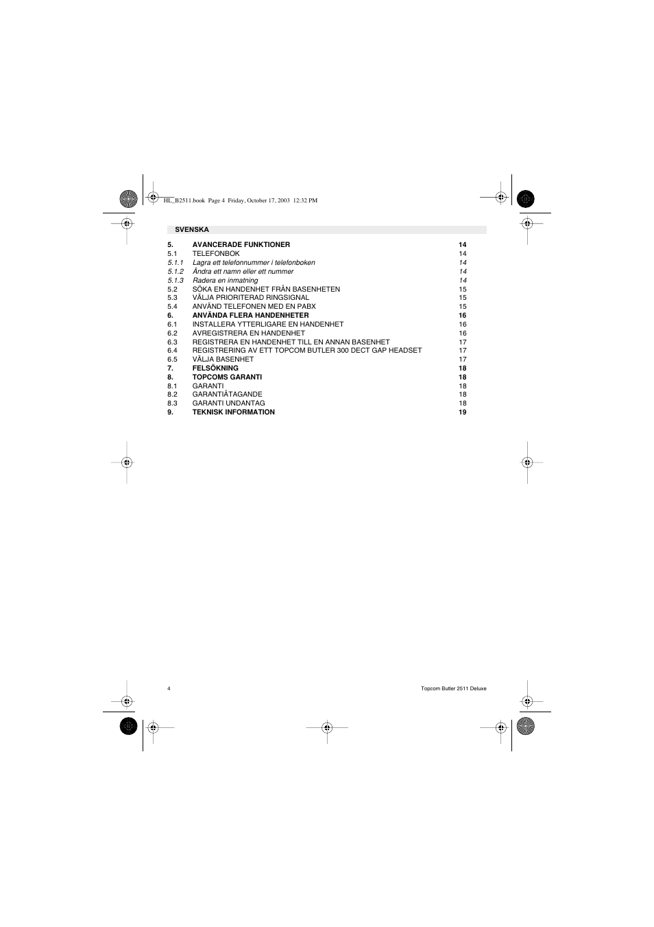 Topcom BUTLER 2511 Deluxe User Manual | Page 4 / 88