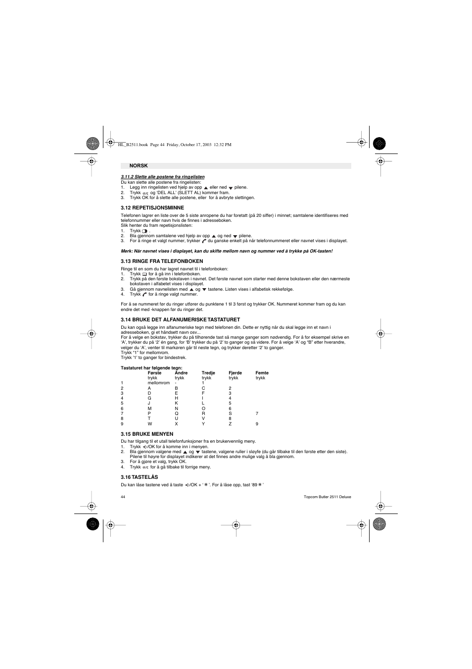 Topcom BUTLER 2511 Deluxe User Manual | Page 44 / 88