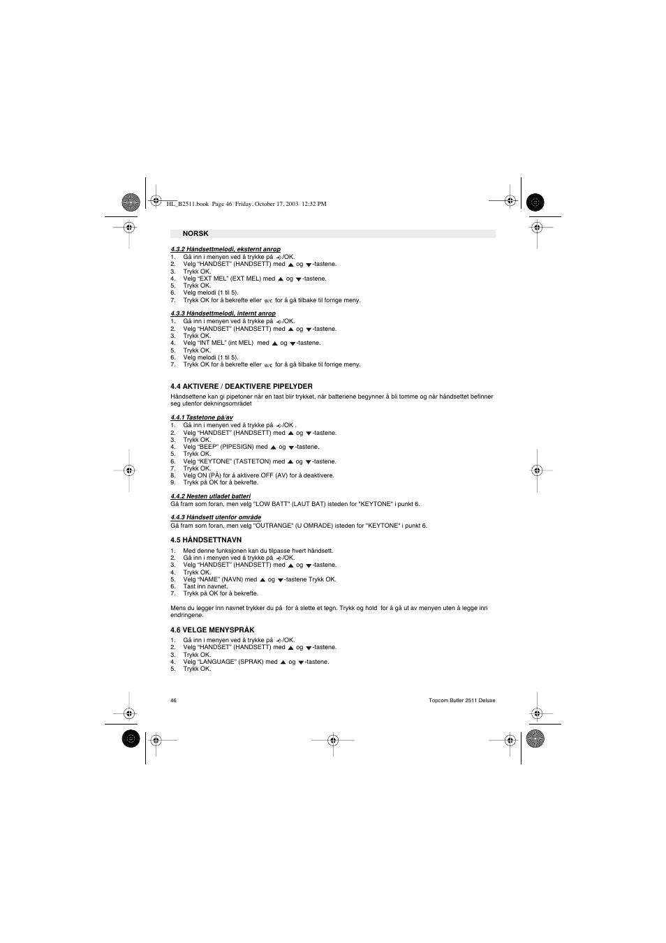 Topcom BUTLER 2511 Deluxe User Manual | Page 46 / 88