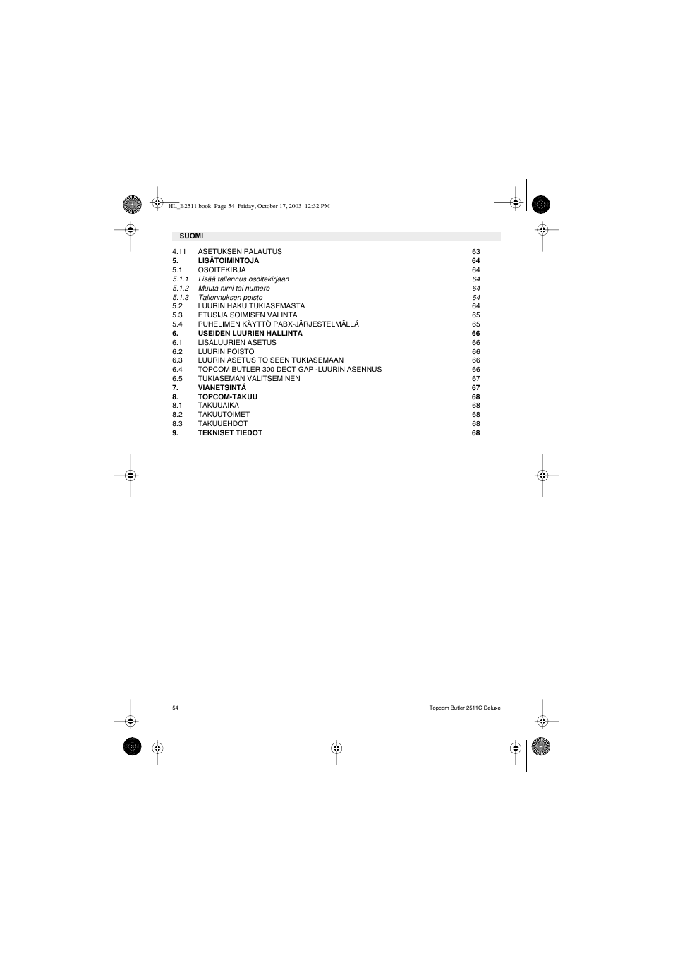 Topcom BUTLER 2511 Deluxe User Manual | Page 54 / 88