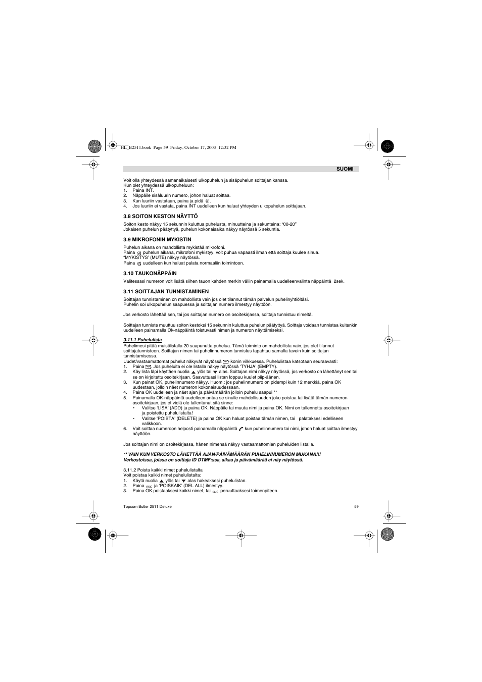 Topcom BUTLER 2511 Deluxe User Manual | Page 59 / 88