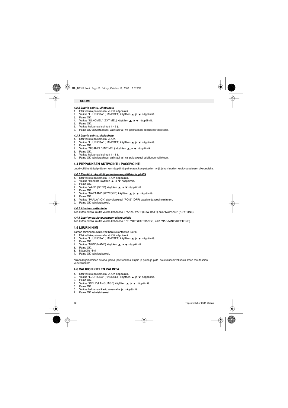 Topcom BUTLER 2511 Deluxe User Manual | Page 62 / 88