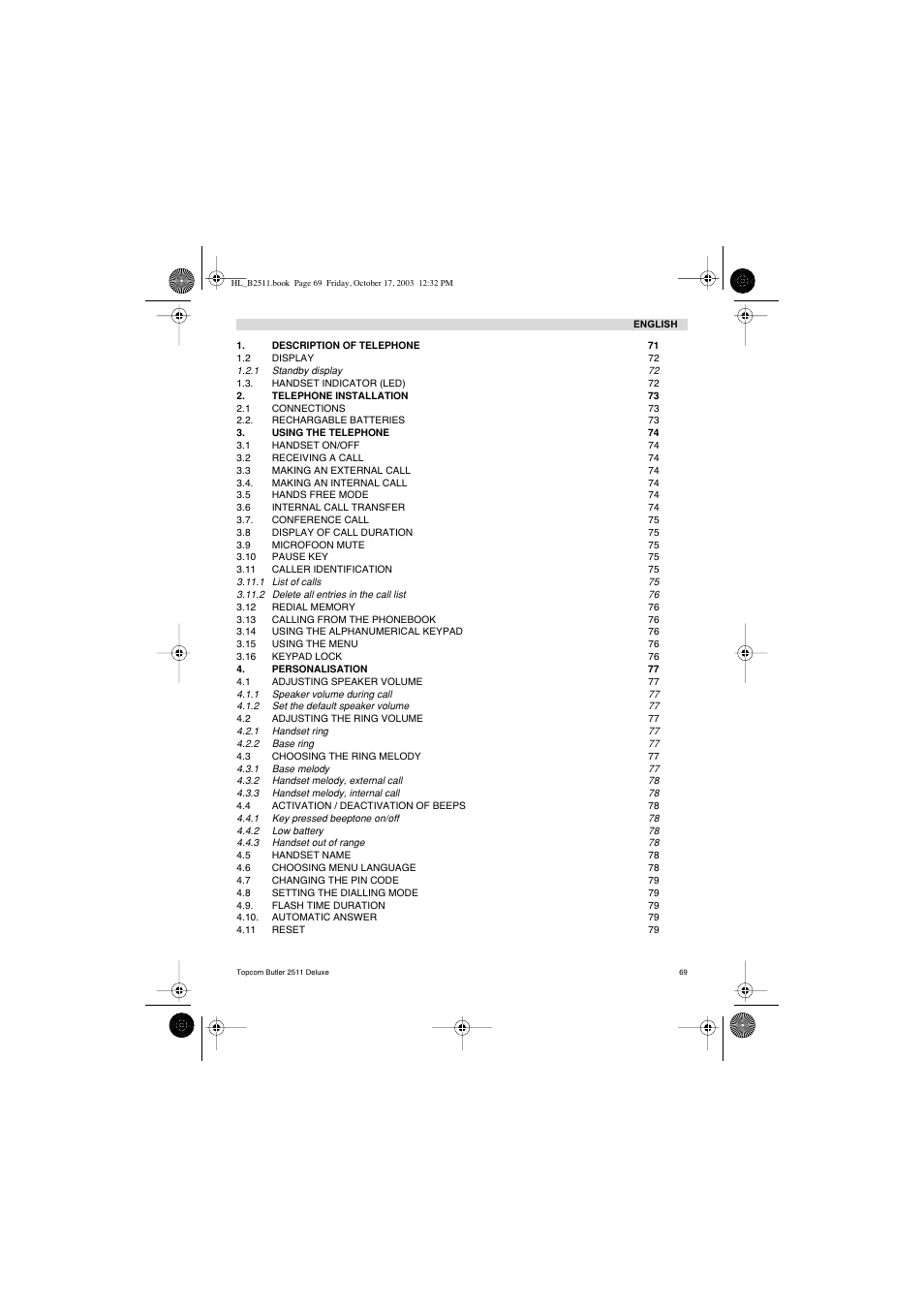 Topcom BUTLER 2511 Deluxe User Manual | Page 69 / 88