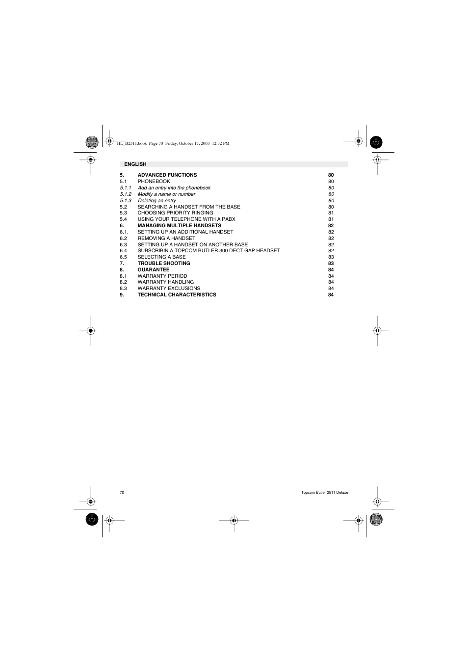 Topcom BUTLER 2511 Deluxe User Manual | Page 70 / 88