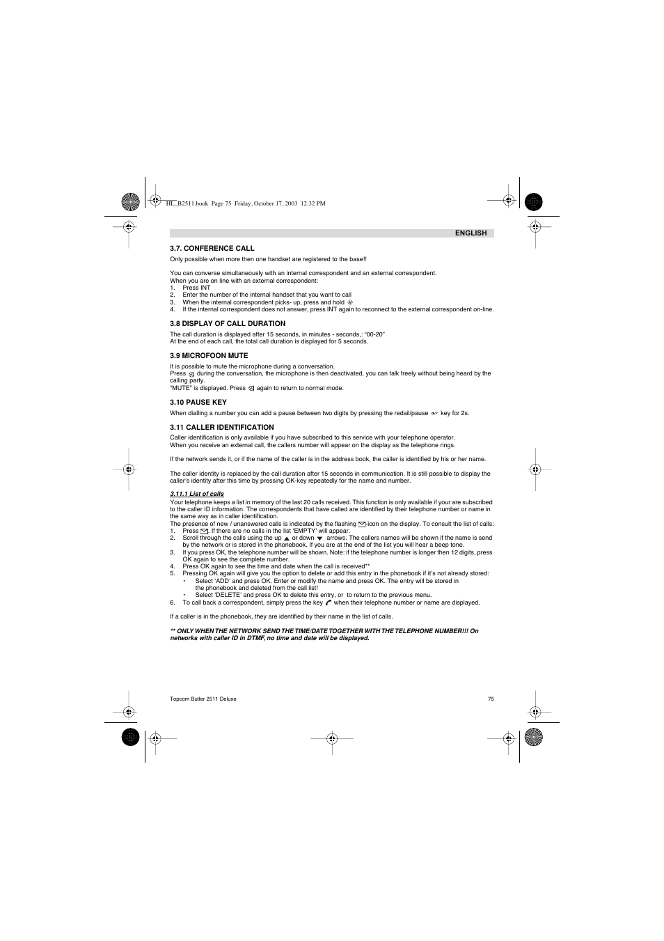 Topcom BUTLER 2511 Deluxe User Manual | Page 75 / 88