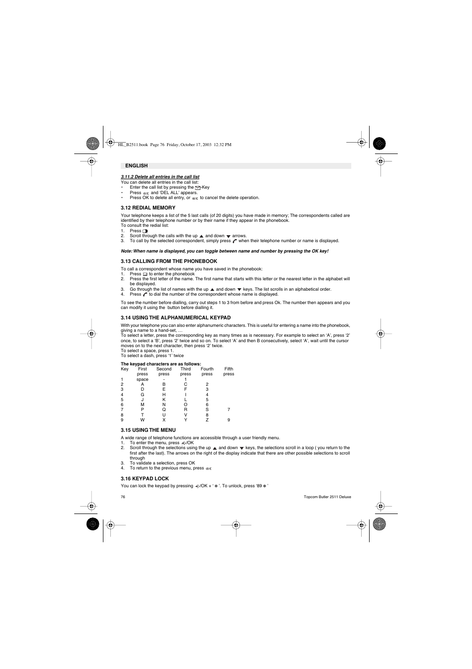 Topcom BUTLER 2511 Deluxe User Manual | Page 76 / 88
