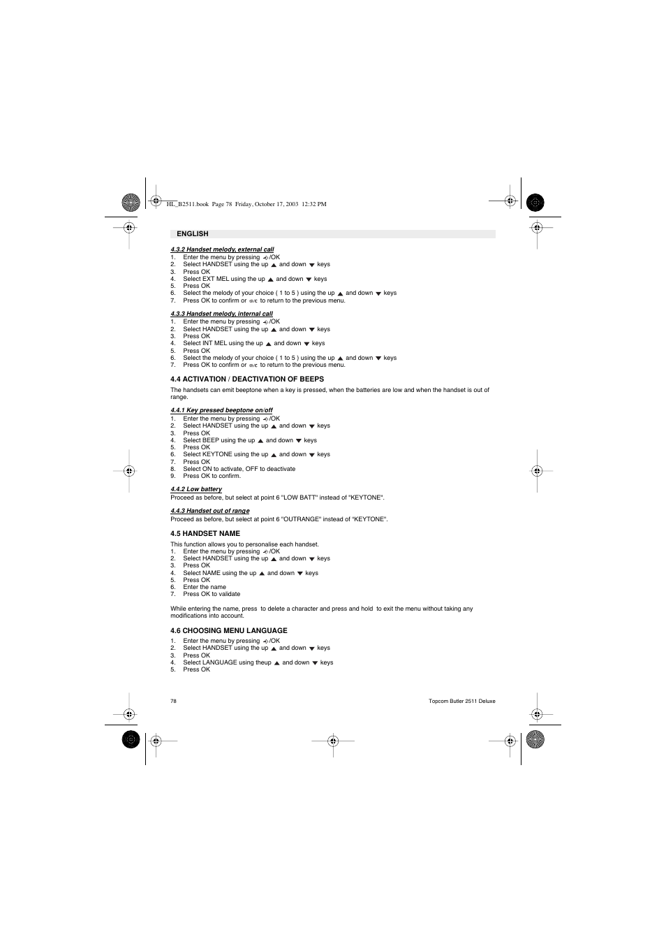 Topcom BUTLER 2511 Deluxe User Manual | Page 78 / 88