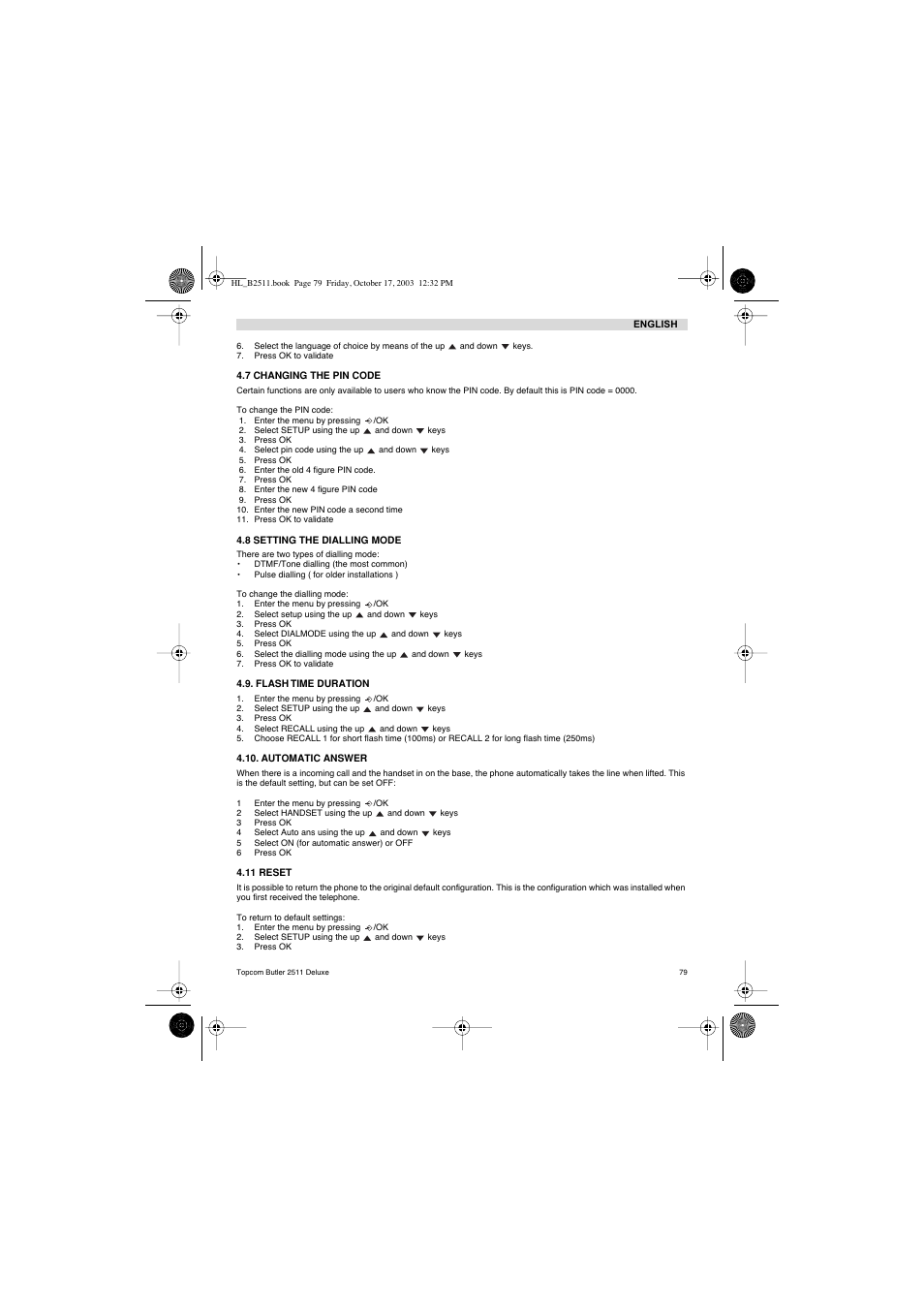 Topcom BUTLER 2511 Deluxe User Manual | Page 79 / 88