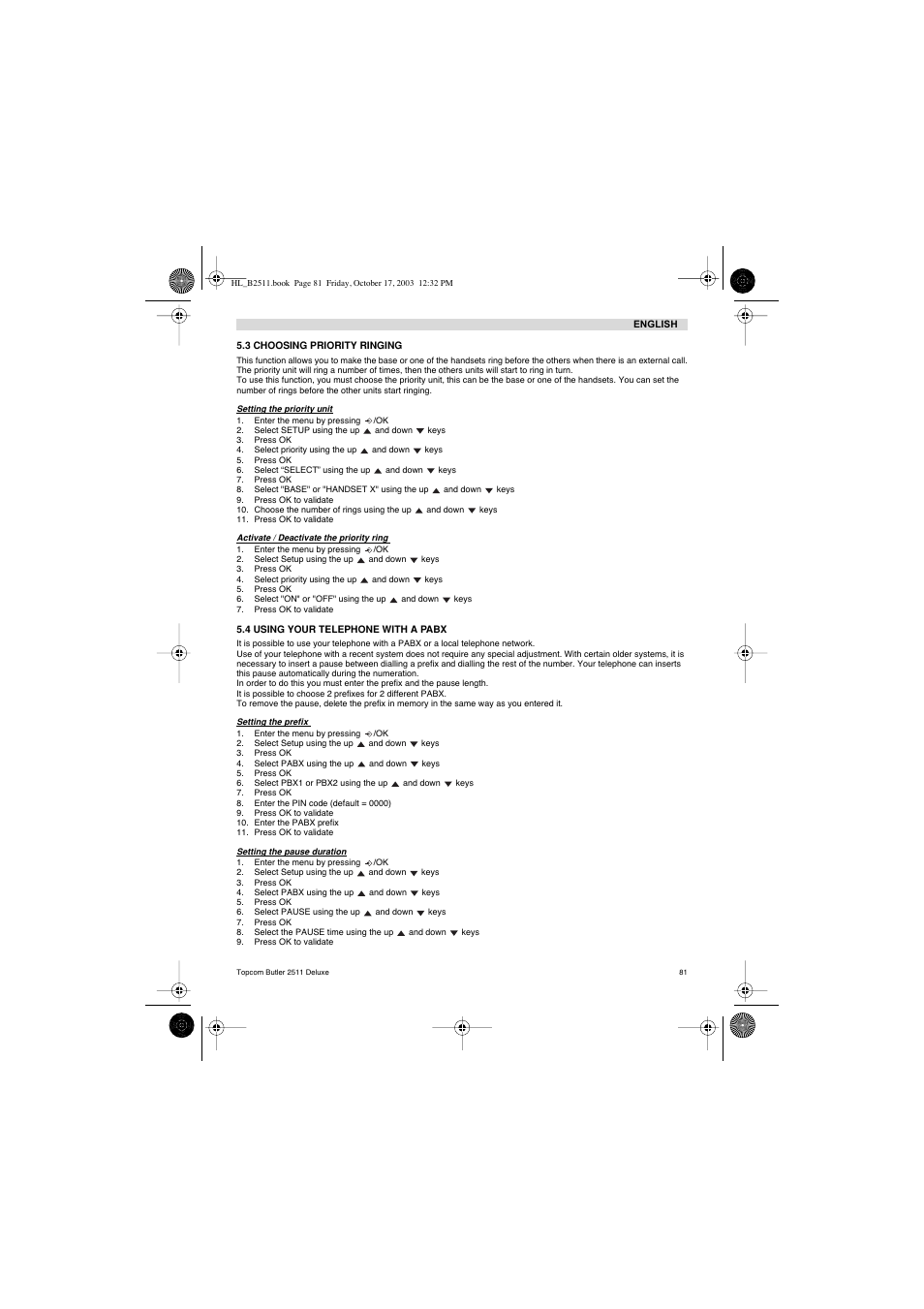 Topcom BUTLER 2511 Deluxe User Manual | Page 81 / 88