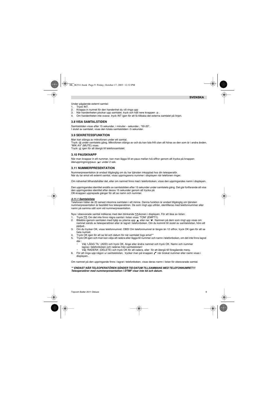 Topcom BUTLER 2511 Deluxe User Manual | Page 9 / 88