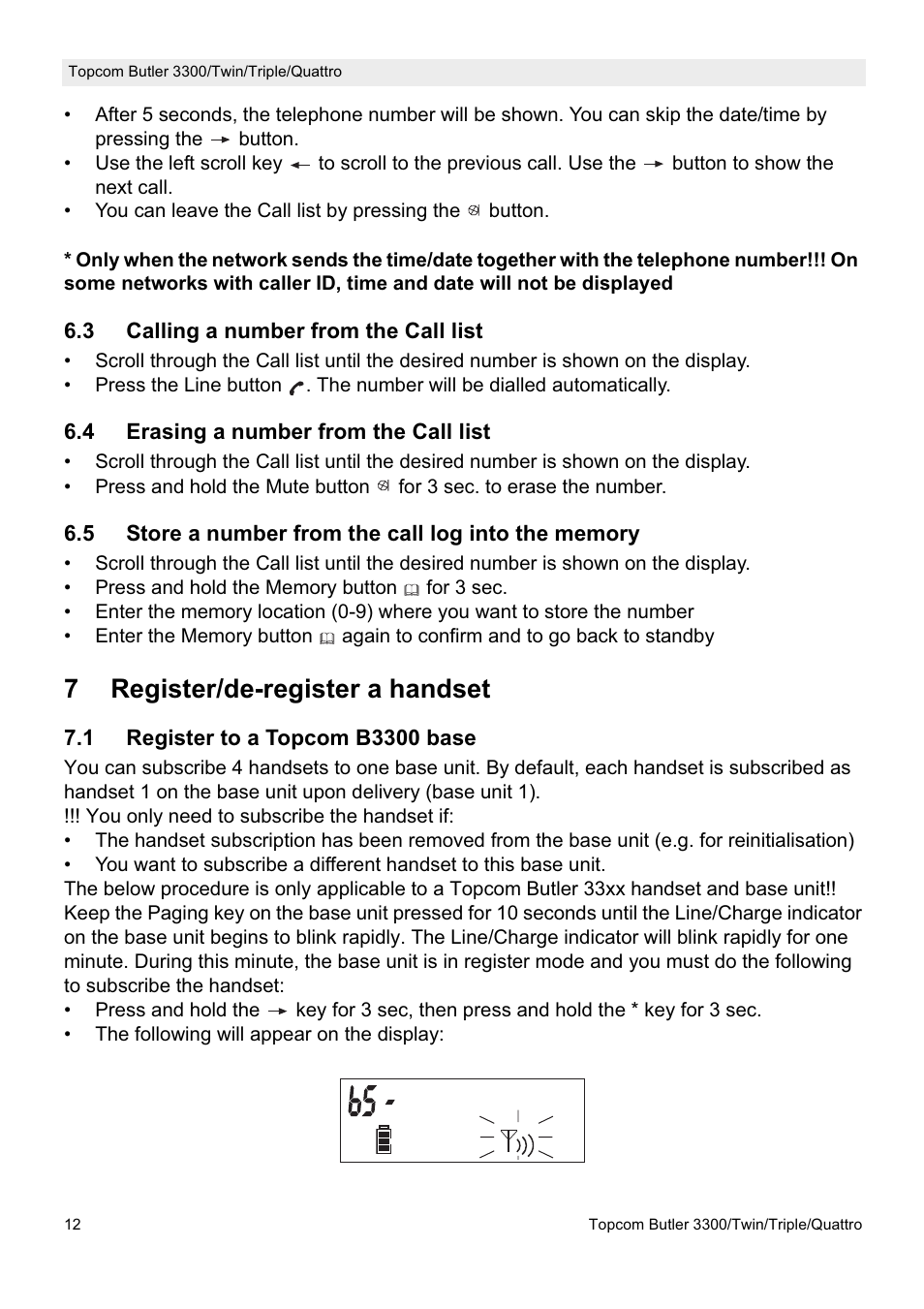 7register/de-register a handset | Topcom BUTLER 3300/Twin User Manual | Page 12 / 16