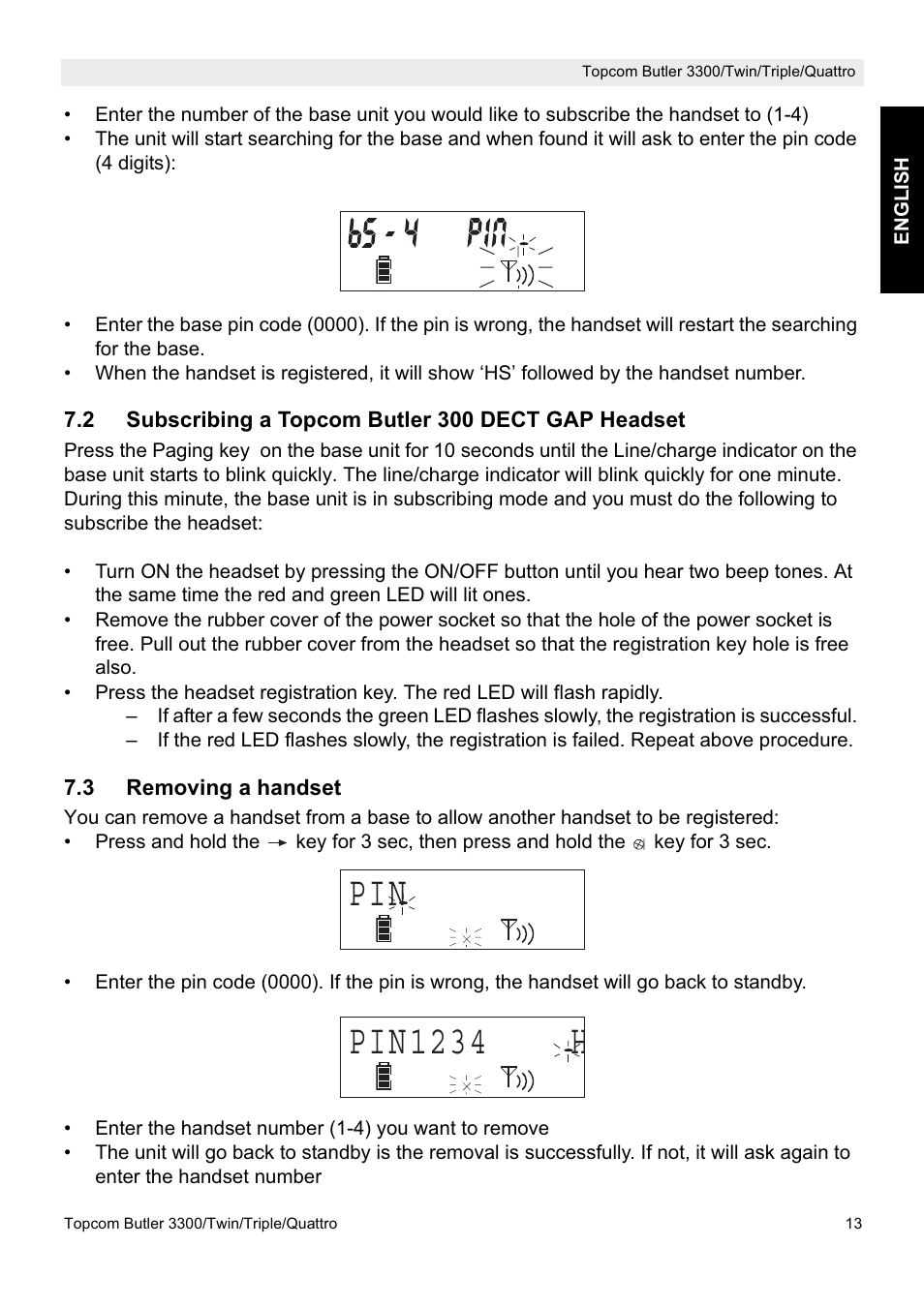 Pin 1234 h | Topcom BUTLER 3300/Twin User Manual | Page 13 / 16