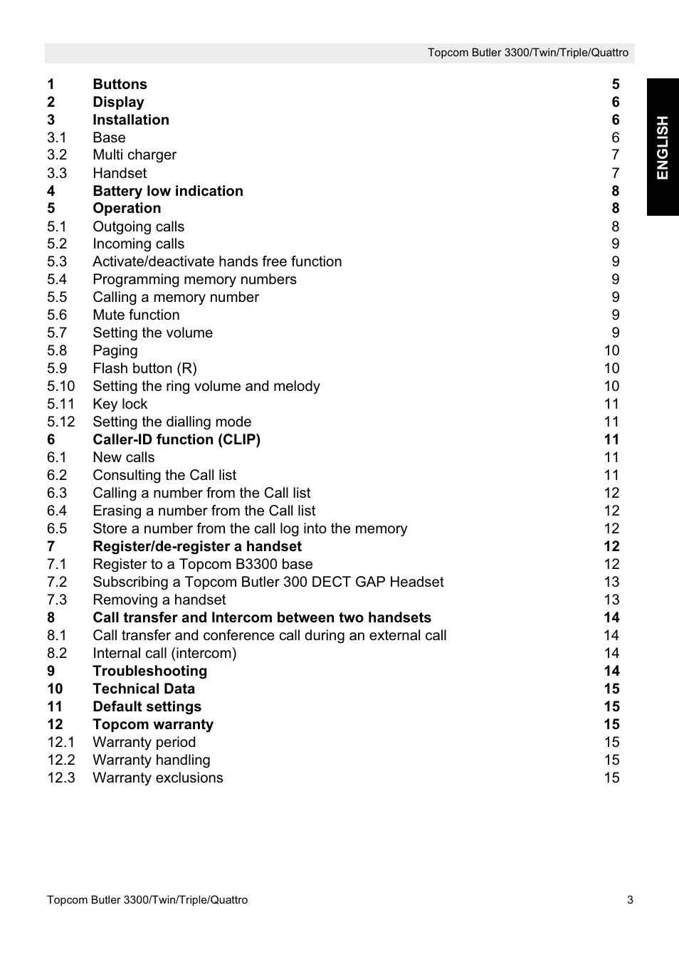 Topcom BUTLER 3300/Twin User Manual | Page 3 / 16