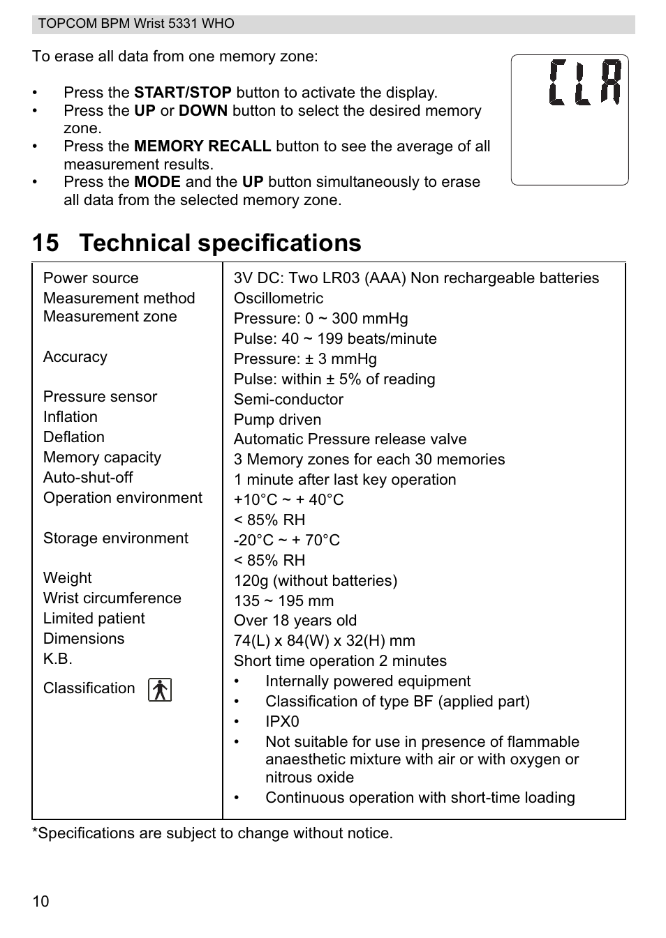15 technical specifications | Topcom 5331 WHO User Manual | Page 10 / 76