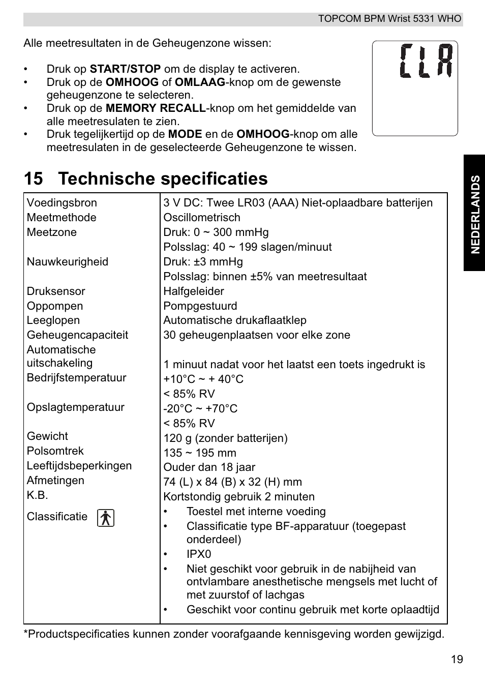 15 technische specificaties | Topcom 5331 WHO User Manual | Page 19 / 76