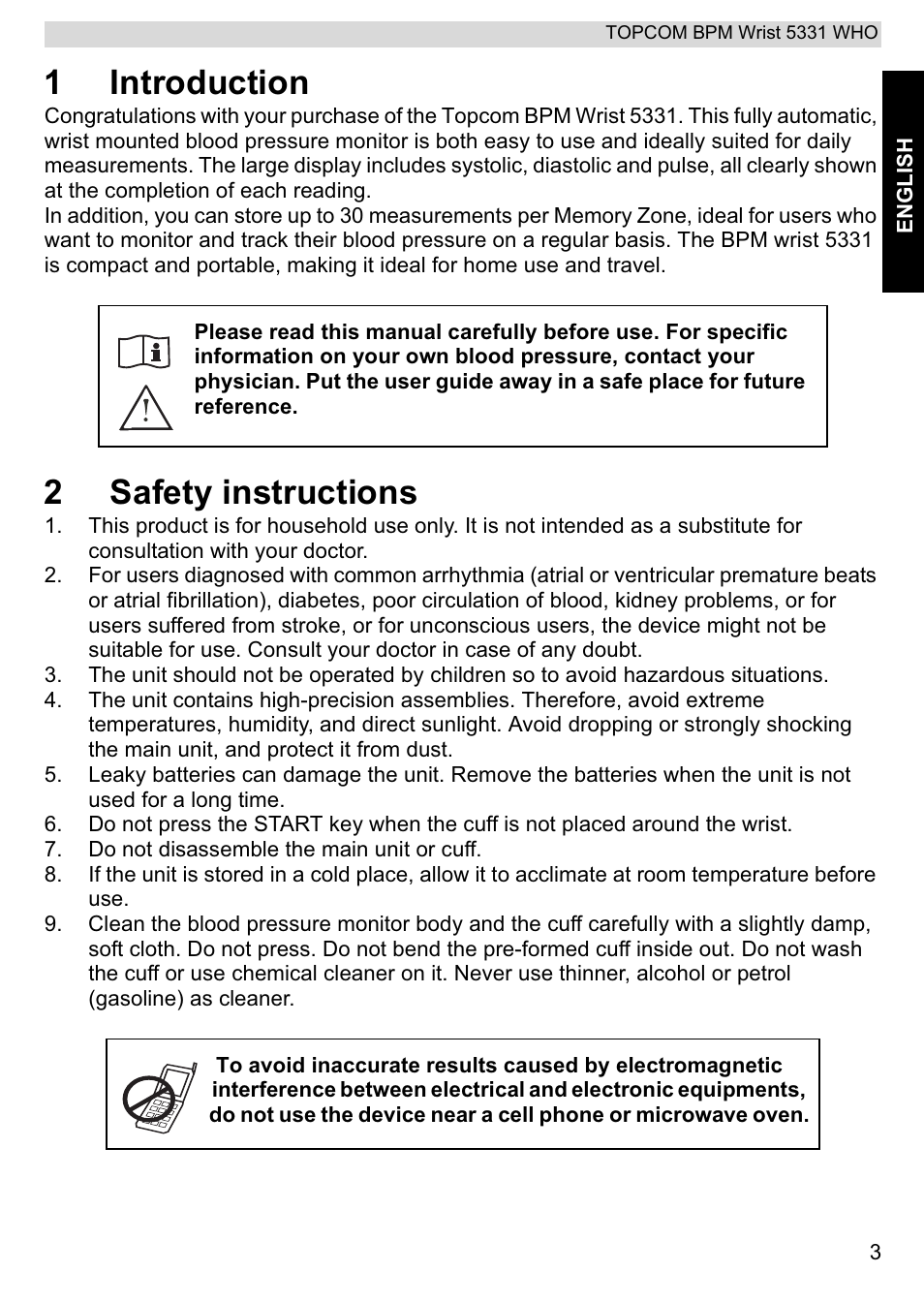 1introduction, 2safety instructions | Topcom 5331 WHO User Manual | Page 3 / 76