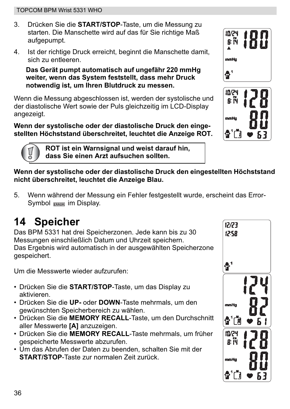 14 speicher | Topcom 5331 WHO User Manual | Page 36 / 76