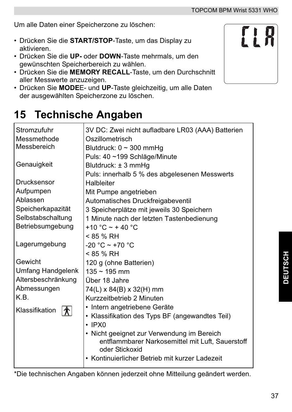 15 technische angaben | Topcom 5331 WHO User Manual | Page 37 / 76