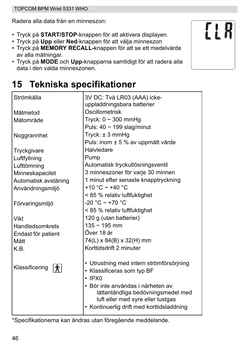 15 tekniska specifikationer | Topcom 5331 WHO User Manual | Page 46 / 76