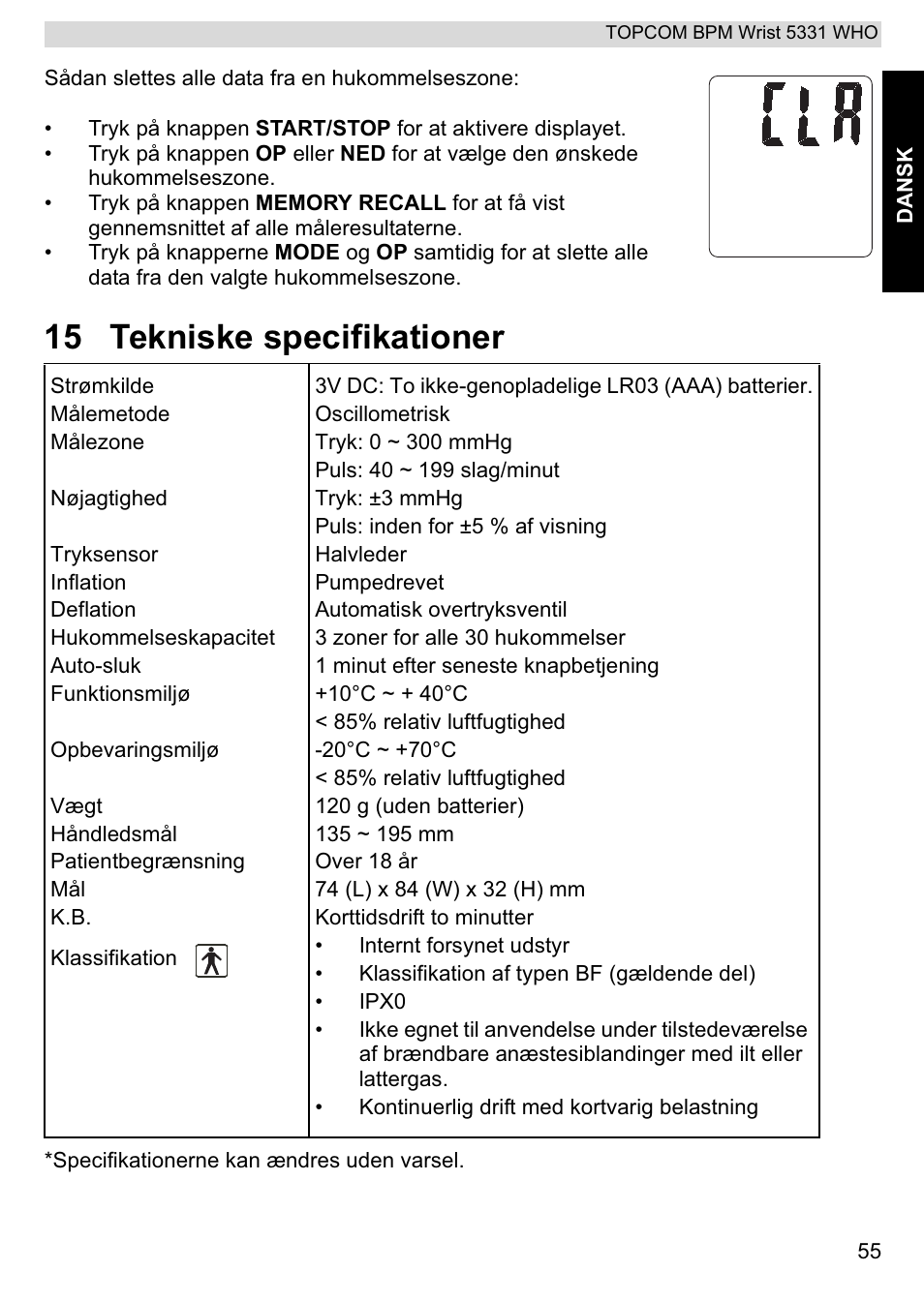 15 tekniske specifikationer | Topcom 5331 WHO User Manual | Page 55 / 76