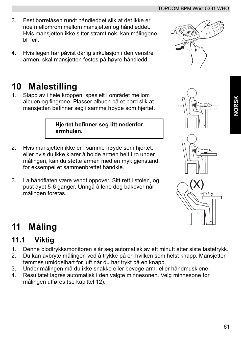 10 målestilling, 11 måling, 1 viktig | Topcom 5331 WHO User Manual | Page 61 / 76