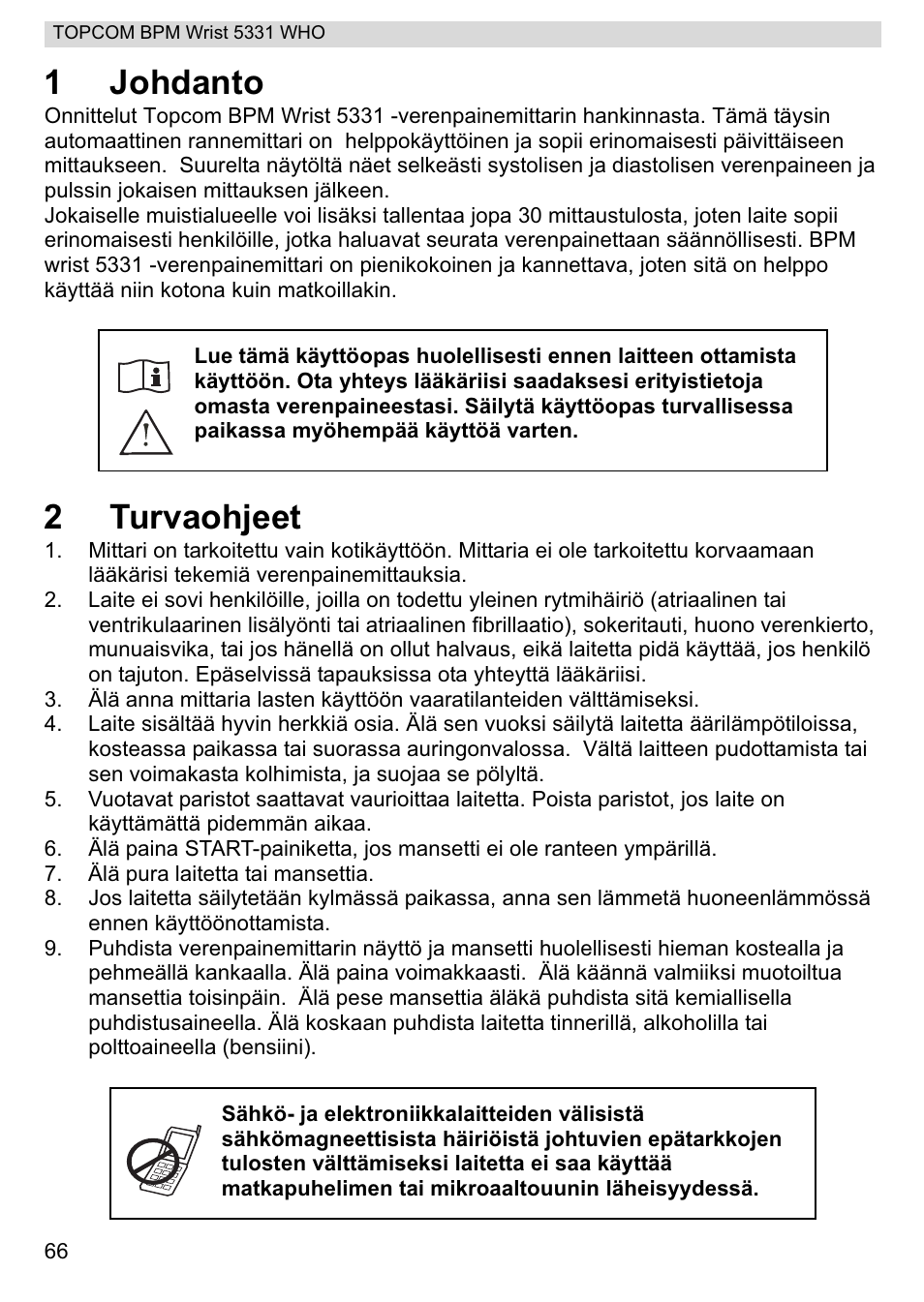 1johdanto, 2turvaohjeet | Topcom 5331 WHO User Manual | Page 66 / 76