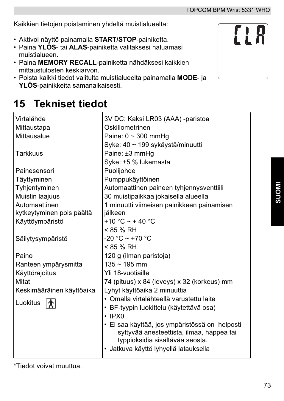 15 tekniset tiedot | Topcom 5331 WHO User Manual | Page 73 / 76