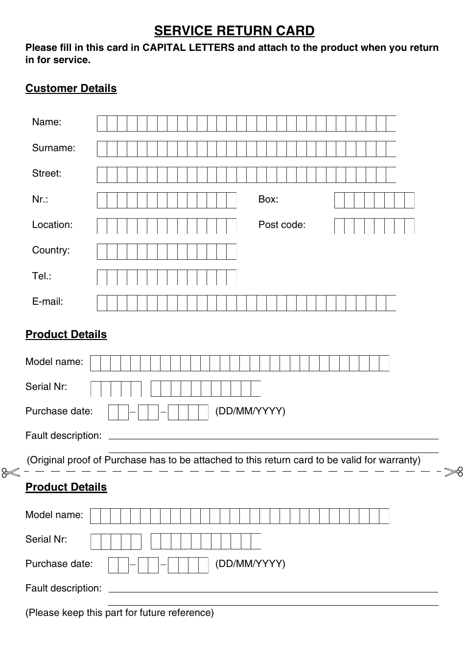 Service return card | Topcom 5331 WHO User Manual | Page 75 / 76