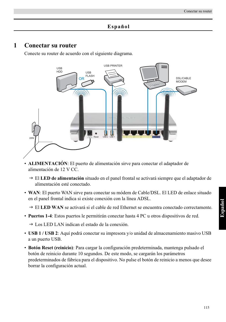 1conectar su router, Espa ño l | Topcom Skyr@cer WBR 7121 User Manual | Page 121 / 208