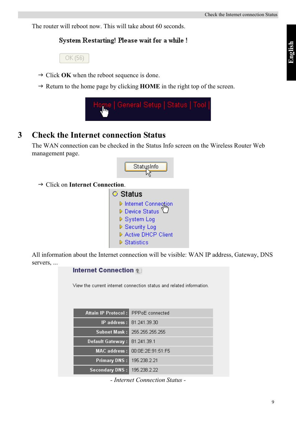 3check the internet connection status | Topcom Skyr@cer WBR 7121 User Manual | Page 15 / 208