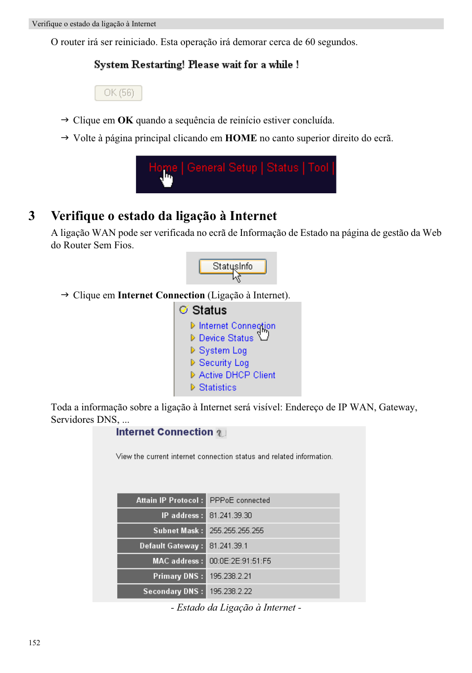 3verifique o estado da ligação à internet | Topcom Skyr@cer WBR 7121 User Manual | Page 158 / 208