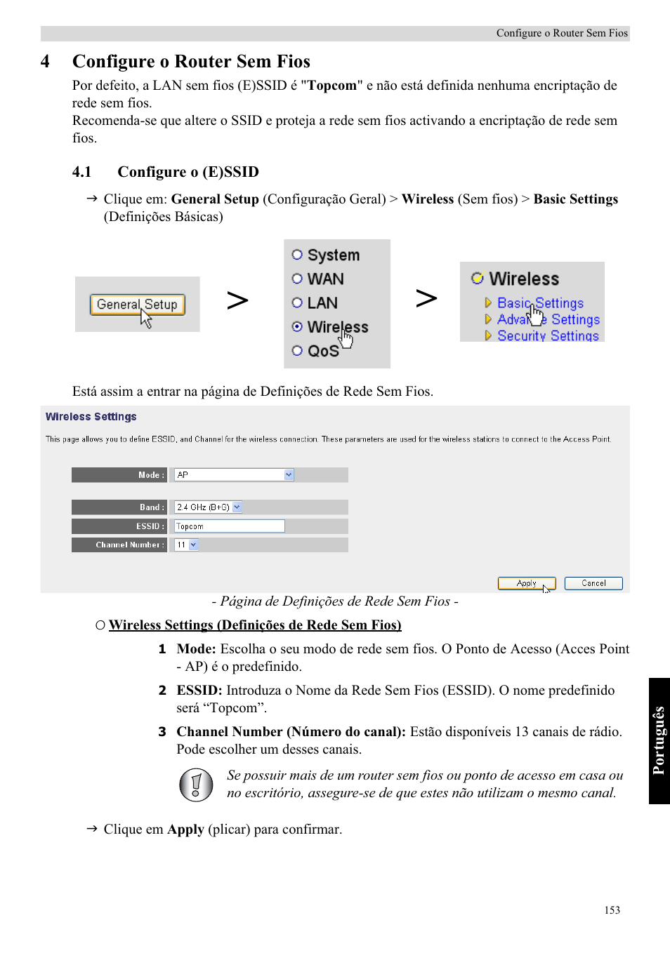 4configure o router sem fios | Topcom Skyr@cer WBR 7121 User Manual | Page 159 / 208